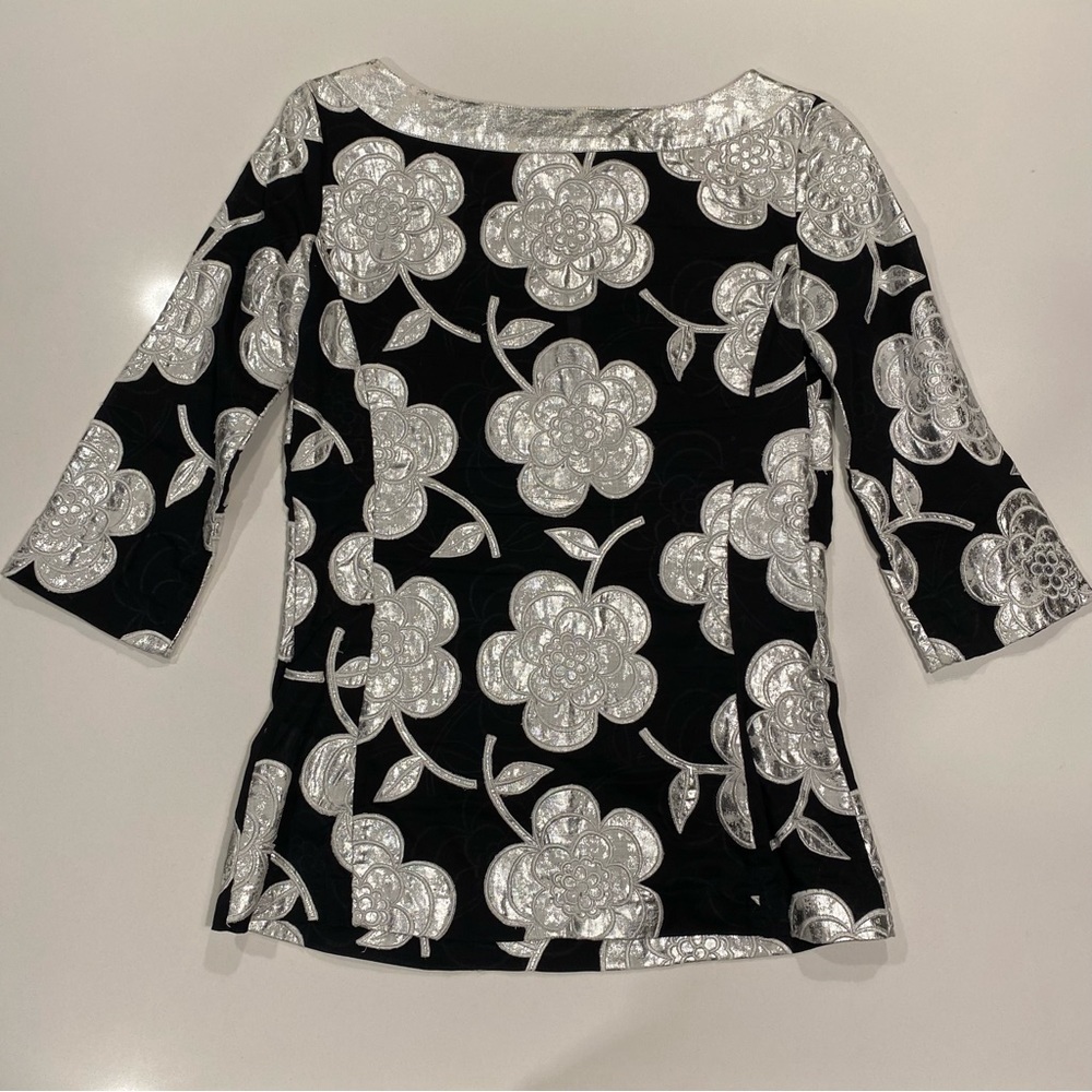 TORY BURCH Tunic, Black & Metallic Silver, Small - Picture 3 of 7